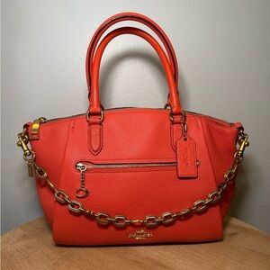 Coach coral Elise satchel in pebble leather with Gold Accents